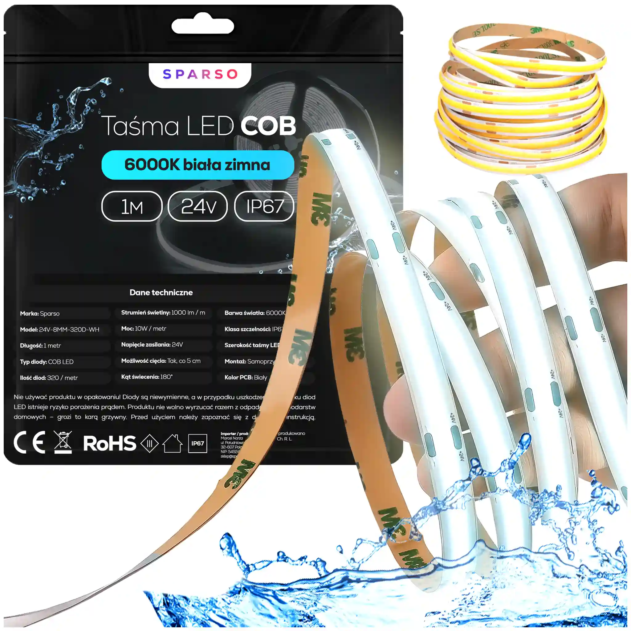 Sparso taśma LED COB 1m 12V 3000K ciepła biała Instrukcja doboru akcesoriów montażowych