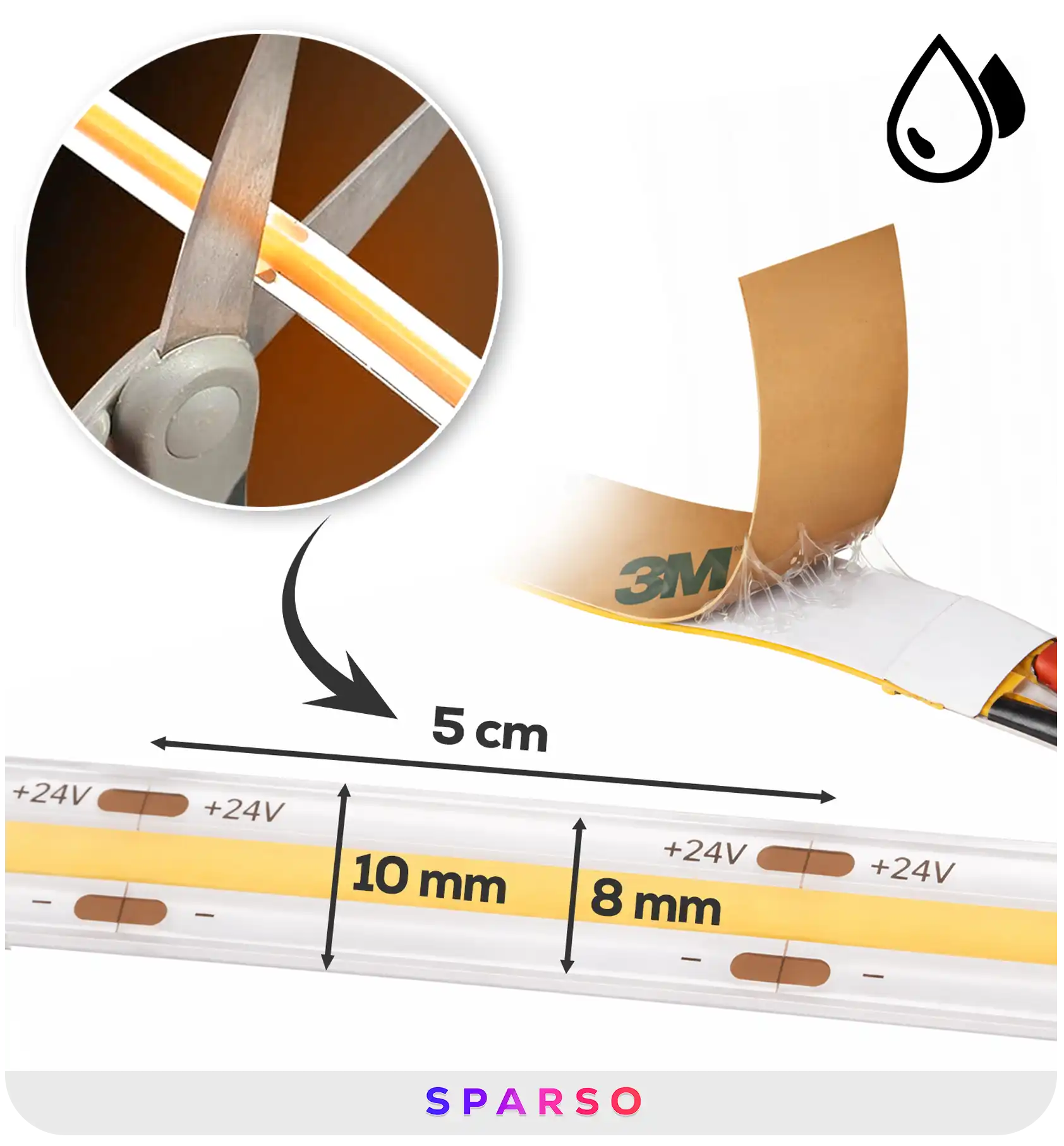 Sparso zestaw taśma LED COB 5m 24V 6000K zimna biała wodoodporna