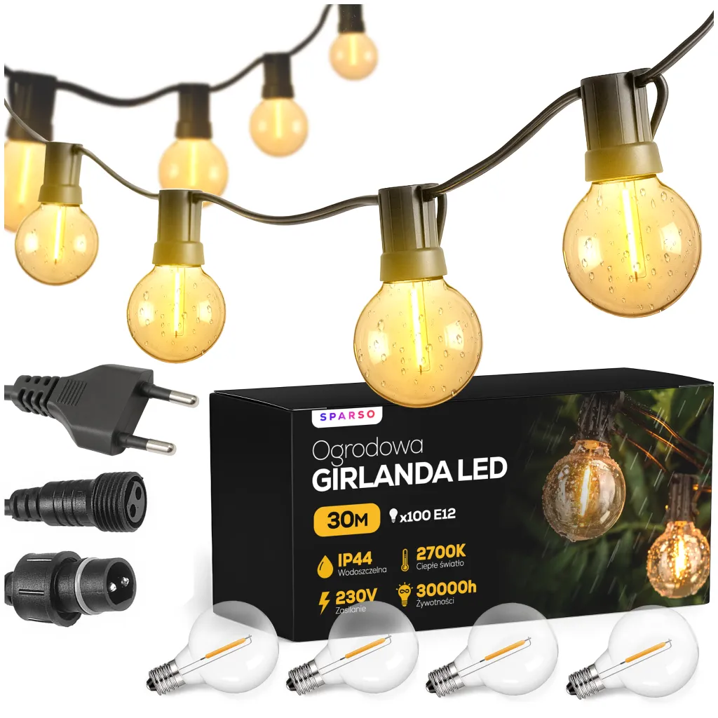 Sparso oświetlenie LED 30M wodoodporna GIRLANDA 30m 100 LED E12 Idealna dla Twojego ogrodu!