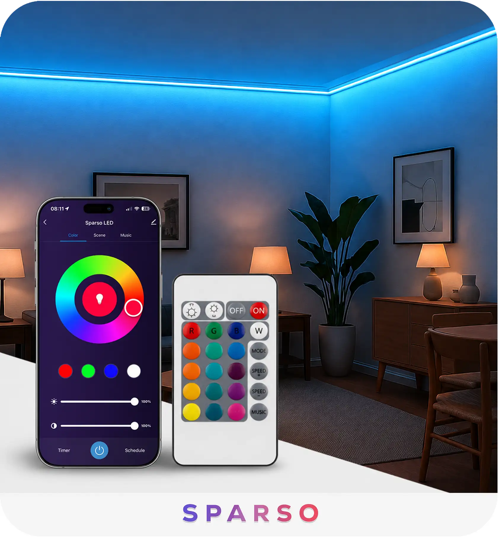 Sparso taśma LED NEON 15M 24V wodoodporna Sterowanie aplikacją tuya i pilotem