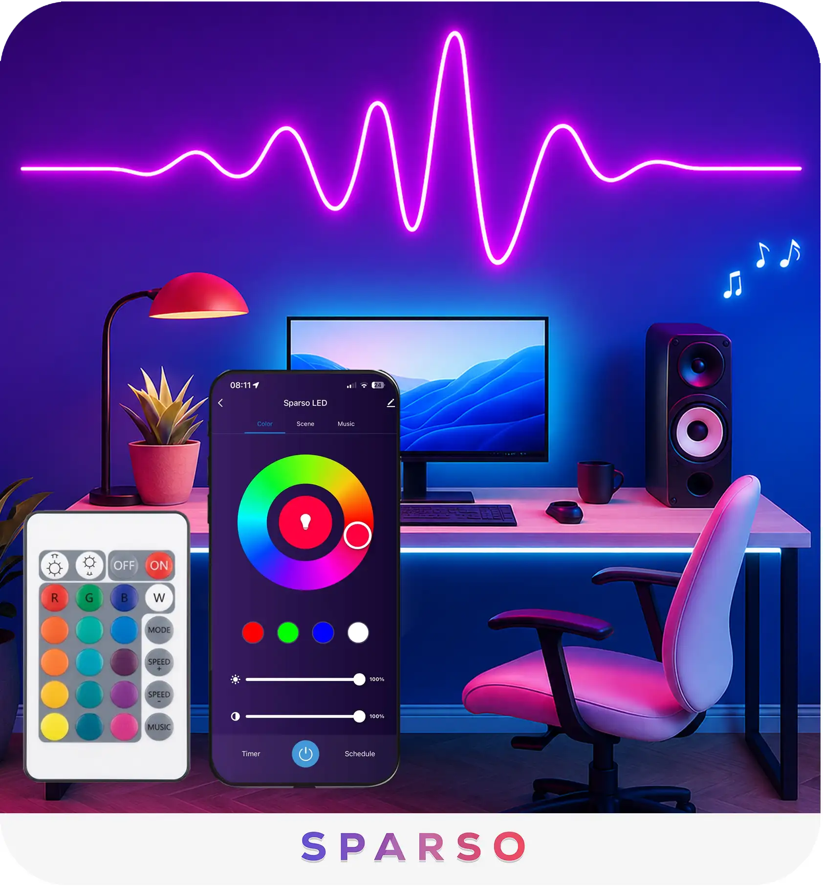 Sparso taśma LED NEON 15M 24V wodoodporna STERUJ DŹWIĘKIEM – Synchronizacja z muzyką!