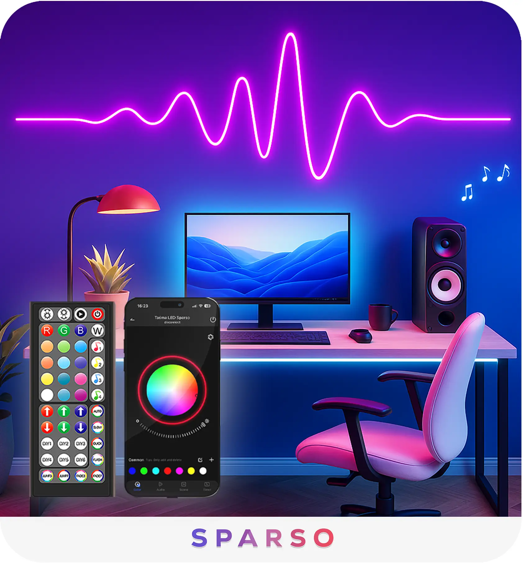 Sparso taśma LED NEON 20M 24V wodoodporna STERUJ DŹWIĘKIEM – Synchronizacja z muzyką!
