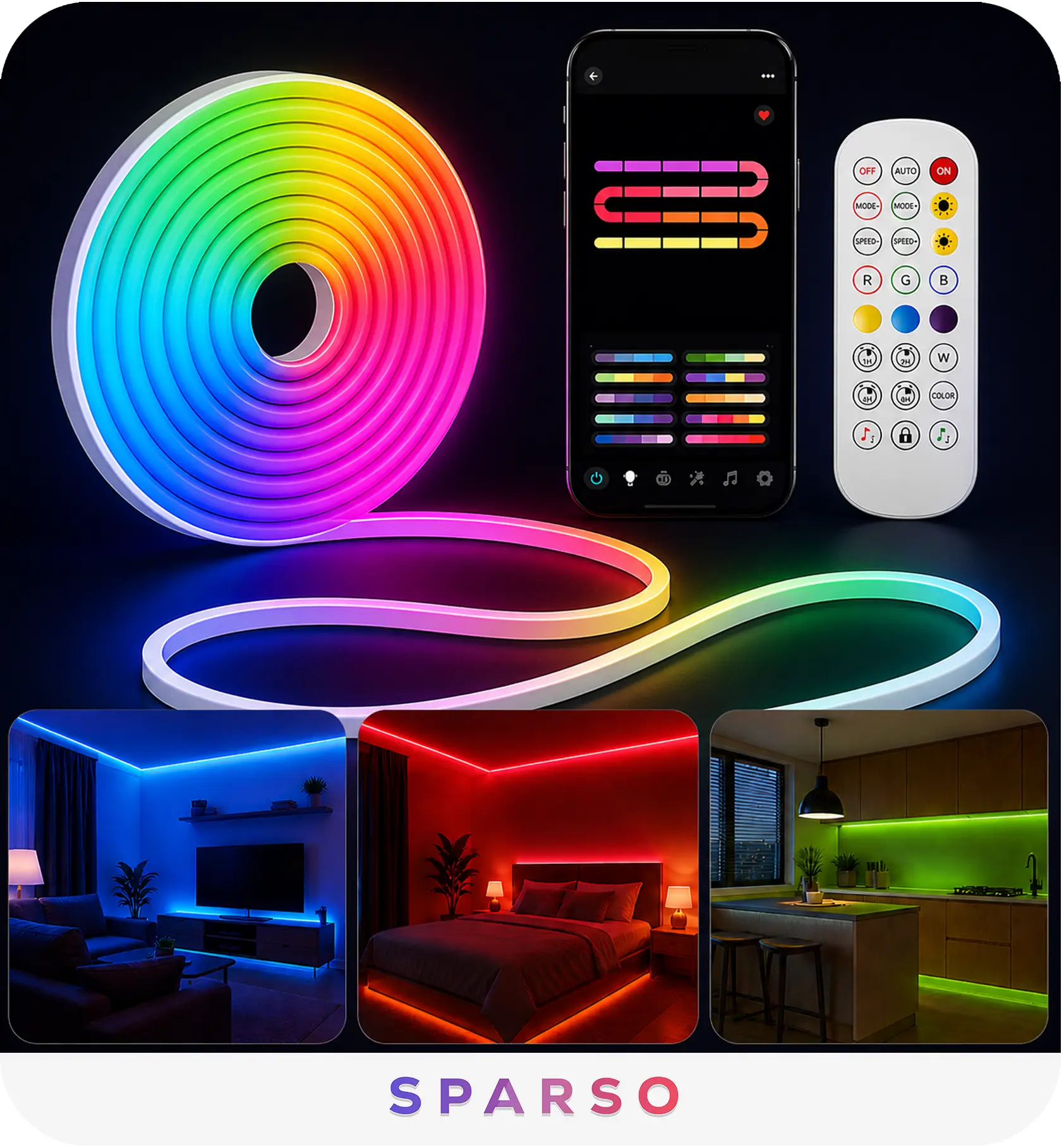 Sparso taśma LED NEON 30m GRUPOWANIE – Steruj wieloma zestawami na raz!
