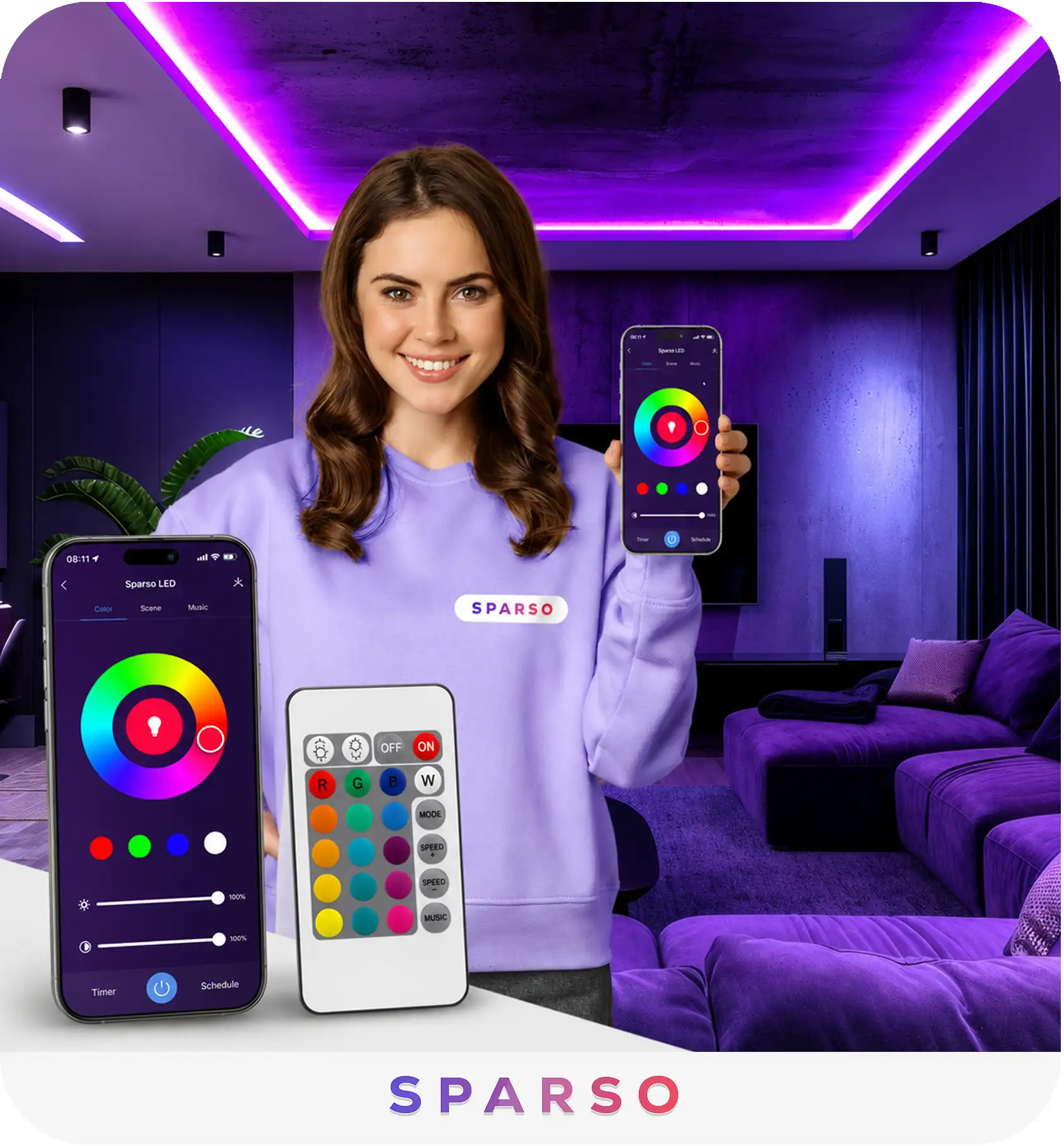 Sparso oświetlenie LED 15M 230V 12V sterowanie aplikacją TUYA WIFI i PILOT