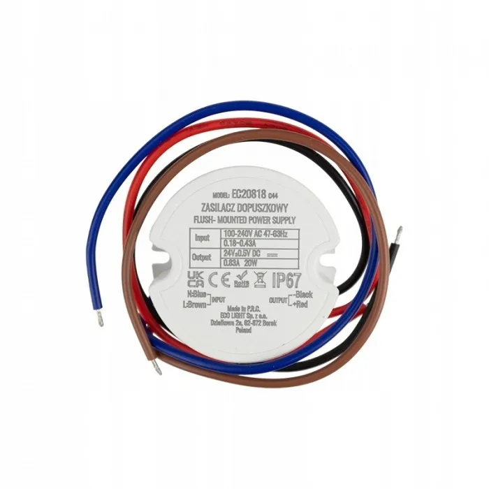 Sparso zasilacz LED 24V IP67 20W 0,8A ZASILACZ DO PUSZKI fi60 – 24V / 0,8A / 20W